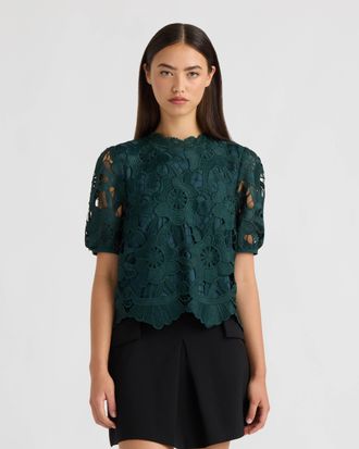 NVLT Womens Mock Neck Lace Top