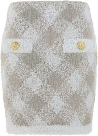Balmain Check Pattern Ribbed Hem Mini Skirt, Brand Size 34 (US Size 2)