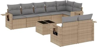 vidaXL Set De Sof&aacute;s De Jard&iacute;n 9 Pzas Con Cojines Rat&aacute;n Sint&eacute;tico Beige Vidaxl