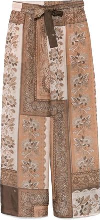 Zimmermann Broeken, Dames, Bruin, XS, Bruine Bandana Print Zijden Broek