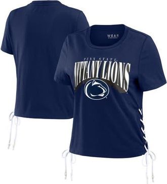 WEAR by Erin Andrews Womens WEAR by Erin Andrews Navy Penn State Nittany Lions Side Lace-Up Modest Crop T-Shirt at Nordstrom, Size Xx-Large