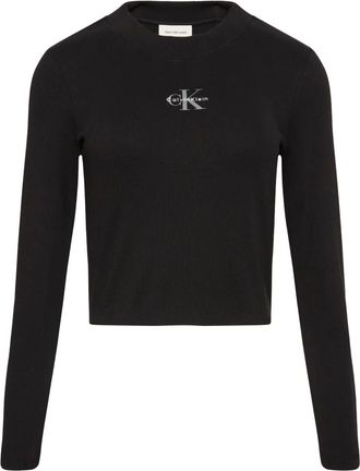 Calvin Klein Jeans long-sleeve logo-print T-shirt - women - Cotton/Elastane - M - Black