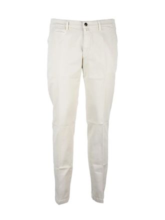 BRIGLIA 1949 Slim Fit White Cotton Stretch Trousers With Minimalistic Design