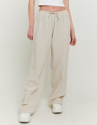 Tally Weijl Schlupfhose TALLY WEIJL SPALIMELANY, Damen, Gr. 34, N-Gr, pale stone, Web, Obermaterial: 48% Viskose, 40% Baumwolle, 12% Leinen, unifarben, weit lang,