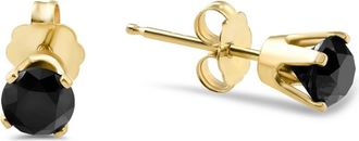 Pompeii3 Yellow Gold 7/8ct Round Cut Black Diamond Studs