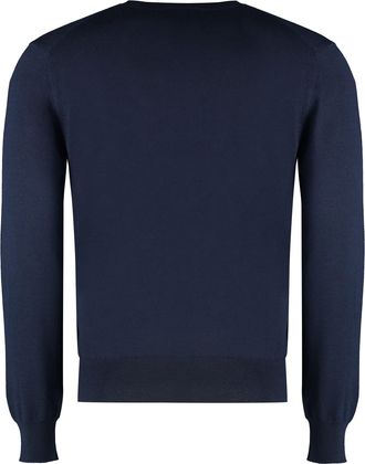 Gucci Mens Crew-Neck Wool Sweater Blue Wool; Ribbed Edges: Polyester Sweatshirts