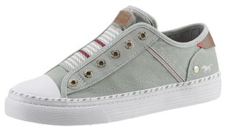 Mustang Jeans Slip-On Sneaker MUSTANG SHOES Schlupfschuh, Freizeitschuh, Damen, Gr. 44, gr&uuml;n (hellkhaki), Textil, Schuhe Slip-On Sneaker, Slipper, Schlupfschuh, Fre