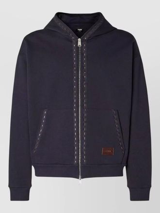 Fendi hooded zip jacket ribbed cuffs hem pockets