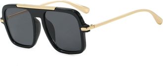 Generic UV400 Fashion Square Large Frame Sunglasses Men And Women Outdoor Commuting Sports Photo Sun Glasses(Black)