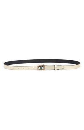Kurt Geiger 20mm Metallic Evil Eye Leather Belt in Pale Gold Antique Brass at Nordstrom Rack, Size X-Small/small