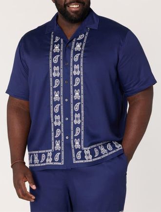 Psycho Bunny Big & Tall Embroidered Sport Shirt in Evening Blue at Nordstrom, Size Xx-Large