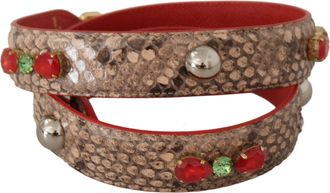 Dolce & Gabbana Womens Brown Python Leather Crystals Shoulder Strap Bag