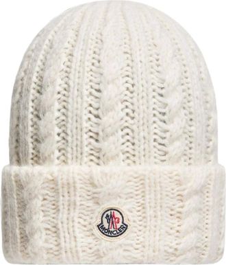 Moncler Cable Knit Beanie - female - Moncler - Accessories - White - ONE SIZE - Accessories