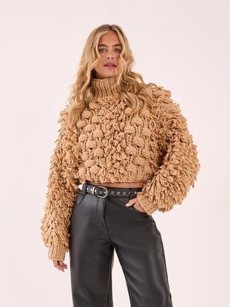 NASTY GAL High Neck Cropped Sweater in Tan at Nordstrom, Size Medium