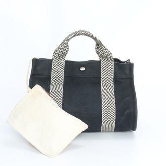 Herm&egrave;s Black White Handbag Tote Bag (Pre-Owned)