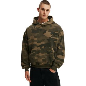 Cotton On Box Fit Hoodie in Camo Green Wash at Nordstrom, Size Xx-Large