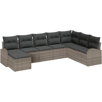 vidaXL Sofa Set with Cushion with Storage 8 pcs Grey Poly Rattan vidaXL