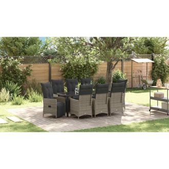 vidaXL Conjunto De Comedor De Jard&iacute;n 9 Pcs Gris Rat&aacute;n Sint&eacute;tico Vidaxl
