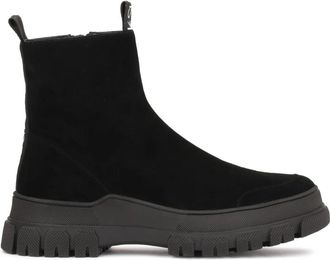 Kazar Su&egrave;de platte enkellaarzen met overlay - Dames - Enkellaarsjes - Zwart - 37 EU - Su&egrave;de - Schoenen