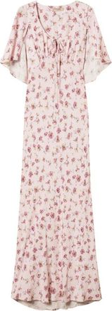 Twinset Long Cream Dress With Red Floral Print