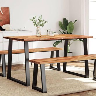Berkfield Home Dining Table with Live Edge 140x80x75 cm Solid Wood Acacia in Brown | Size: 140 x 80 x 75 cm