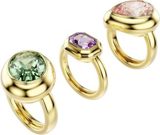 Swarovski Gema Gold-Tone Plated Set Of 3 Rings, Size 50-55