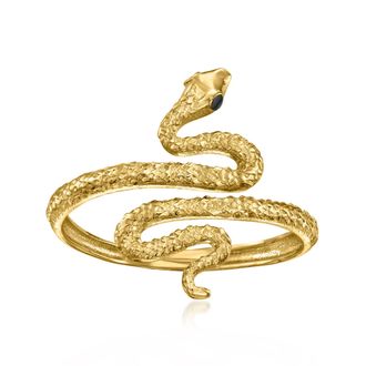 Ross-Simons Italian 10kt Yellow Gold Snake Ring With Black Enamel