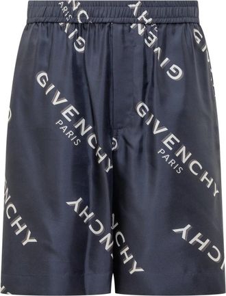 Givenchy Korte Broeken, Heren, Blauw, M, Bermuda Shorts in Silk Twill with Shadow Print