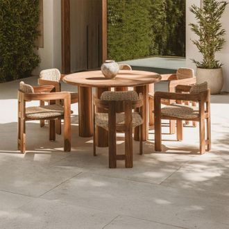 Sklum Set tavolo rotondo &Oslash;120 cm in legno di acacia e 6 sedie da giardino in legno di acacia e rattan sintetico Ginara SKLUM