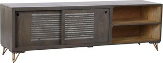 DKD Home Decor Mueble De Tv - Moderno - Mango - Metal - 160 Cm - 2 Puertas - Marr&oacute;n