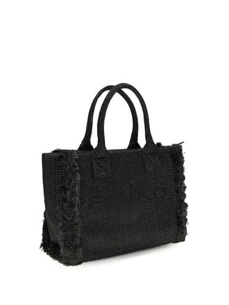 Pinko Raffia with Fringed Details Tote Bag - Black