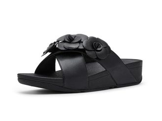 FitFlop Lulu Flower Cross Slides Womens Wedge Shoes Black : 11 M (B)