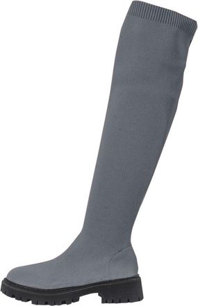 Generic Gray Ladies Casual Mesh Stockings Boots with Round Toe Chunky Low Heel for Winter Outdoor Indoor Activities