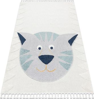 RugsX Rugsx - Carpet yoyo GD80 white / grey - Tiger for children, structural, sensory Fringes beige 160x220 cm