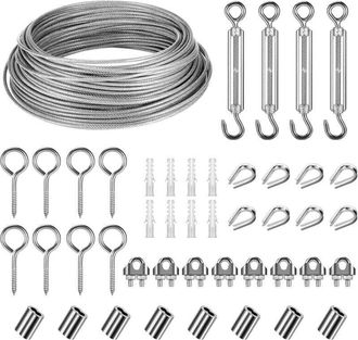OEM [nunca Usado] Cuerda De Acero Inoxidable De 3 Mm Y 30 M - Kit Con Tensor M5 Y Ganchos - Resistente A La Corrosi&oacute;n - Ideal Para Tendederos Y Plantas Tr