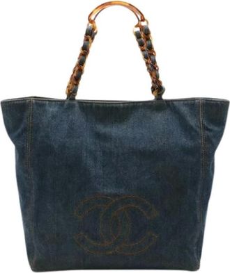 Chanel Pre-owned Tote Bags, female, Blue, Size: ONE SIZE Pre-owned Denim Tote Bag