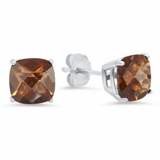 MAX + STONE Sterling Silver Cushion-Cut Checkerboard Gemstone Stud Earrings (8MM)
