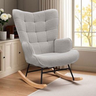 OEM Sill&oacute;n Rocking - Terciopelo Gris Claro - Estructura De Madera - 150kg - Oeko-tex - Dise&ntilde;o Compacto