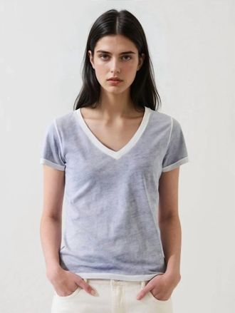 Patrick Assaraf Pima Classic V-Neck Tee In Pacific Blue