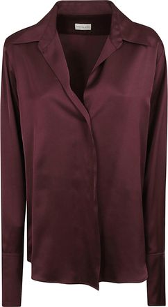 Dries Van Noten Silk Satin V-Neck Shirt with Fluid Fit