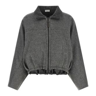 Brunello Cucinelli M&eacute;lange Virgin Wool Jacket With Foldable Turtleneck - female - Brunello Cucinelli - Light Jackets - Gray - 2XS - Jackets