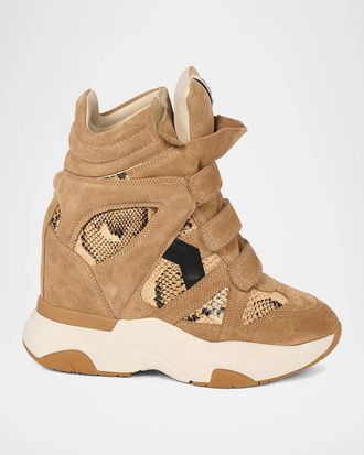 Isabel Marant Bekett Ring 50MM Suede & Snake-Embossed Leather High-Top Sneakers