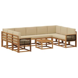 vidaXL Conjunto De Sof&aacute;s De Exterior Con Coj&iacute;n 10 Pcs Natural Y Beige Vidaxl