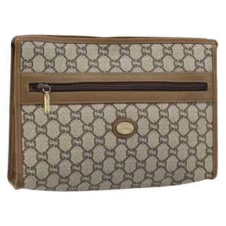 Gucci Pre-owned Vintage GG Canvas Clutch - Dames - Pre-owned - Beige - Maat: ONE Size Leer
