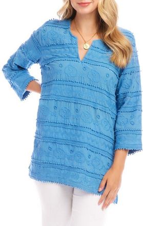 Karen Kane Embroidered Cotton Tunic Top in Blue at Nordstrom, Size Medium P