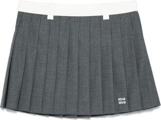 Miu Miu Pleated Mini Skirt - Womens - Virgin Wool