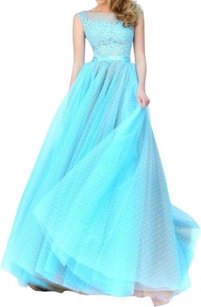 Sherri Hill Laced Prom Dress In Light Blue/nude