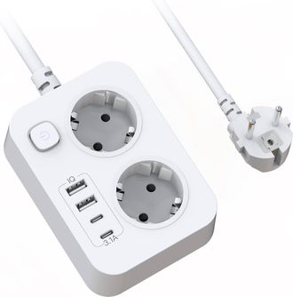 OEM Regleta De 2 Enchufes Con Usb, Cable Alargador Plano De Pared Con Interruptor, Port&aacute;til Con Protecci&oacute;n Contra Sobretensiones Y Cable De 1,8 M Para Cas