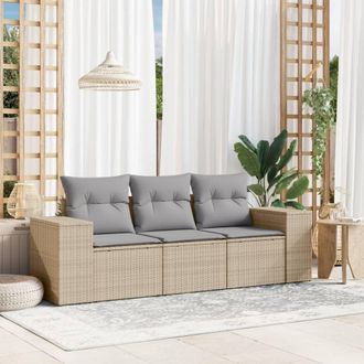 vidaXL Juego De Sof&aacute;s De Jard&iacute;n Con Cojines Beige 3 Pzas Rat&aacute;n Pe Vidaxl