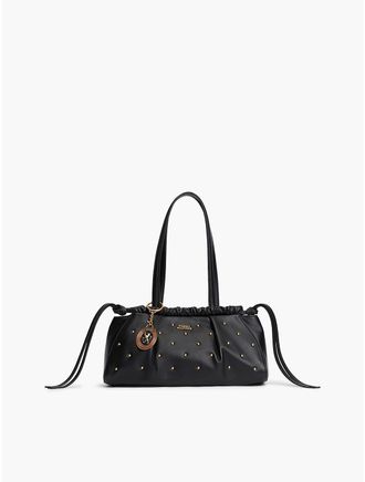 Tommy Hilfiger Womens Studded Leather Shoulder Bag - Black